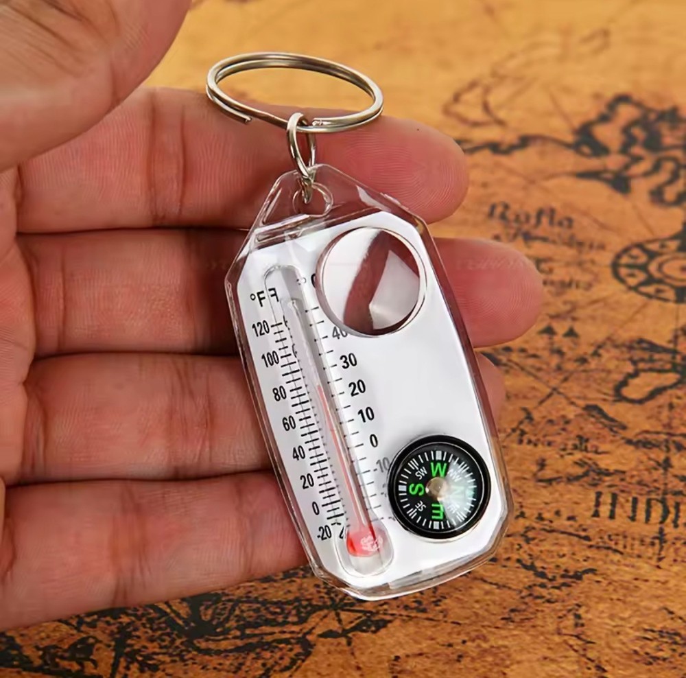 3-1 Portable Compass Keychain Watch Pocket Outdoor Camping Hiking Thermometer