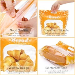 100 Pieces Plastic Bread Bags, 12.6” x 10.6” x 4.3” Zippered Sourdough Bag