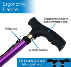 Lightweight Adjustable Folding Cane – Collapsible Walking Stick – 34″ to 38″