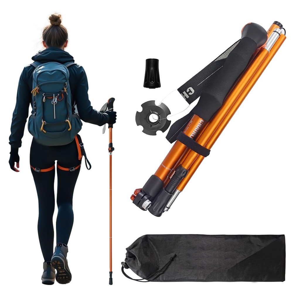 7075 Aluminum Trekking Pole Adjustable Matte Orange