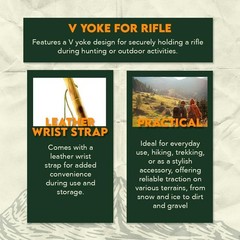 55″ Natural Wood Walking Stick with V Yoke for Rifle, Steel Spike & Metal