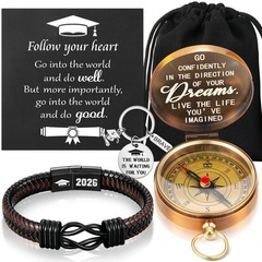 5 Pcs Compass Graduation Gift Class of 2026 Engraved Compass Keychain Leather…