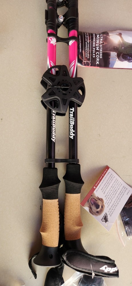 TrailBuddy Trekking Poles Pink Black Pair Lightweight 7075 Aluminum Collapsible