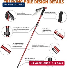 Deepfeel Collapsible Trekking Pole Adjustable Hiking Pole – Aluminum Alloy 7075