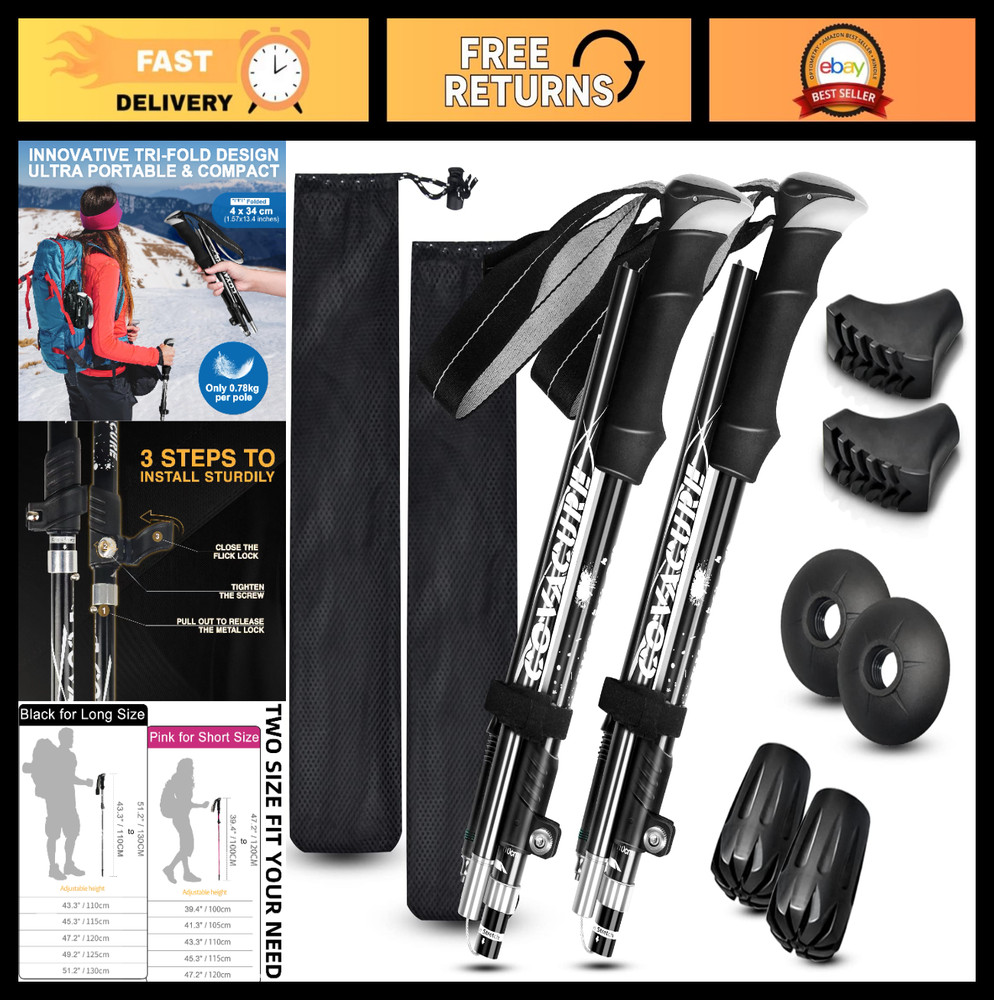 Collapsible Trekking Poles – Lightweight Aluminum Hiking Sticks, Telescopic & Fo