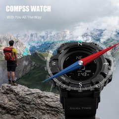 AOSLSI Watch Compass, Altimeter Barometer Thermometer Temperature, Black-A