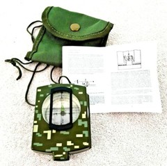 Prismatic Compass ~ Flip Top Camo Canvas Case Neck Lanyard Hiking ~ Germany