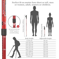 2-Pack Shock Absorbing Adjustable Trekking Poles Lightweight Hiking Sticks