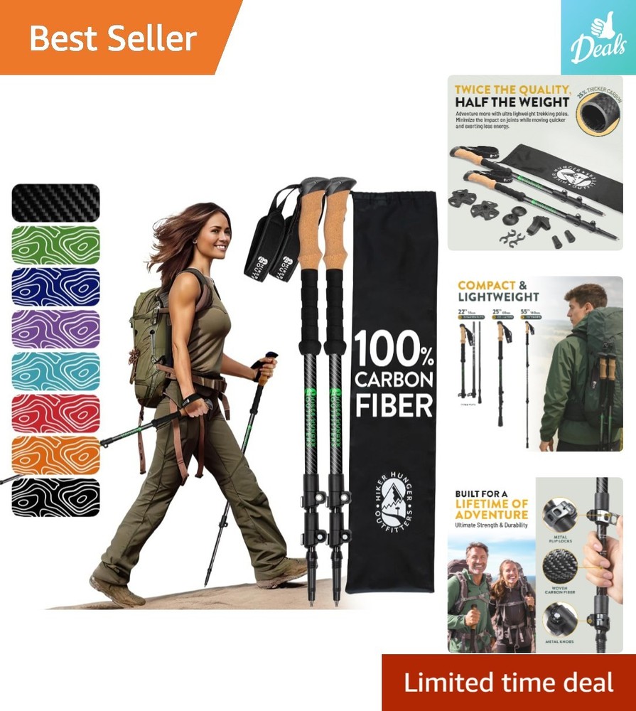 Ultra-Light Carbon Fiber Trekking Poles – 7.6 oz, 55 Inch Adjustable Hiking Gear