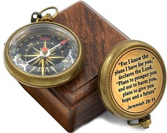 Jeremiah 2911 Solid Brass Engraved Directional Compass Christian Gift
