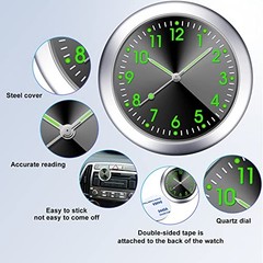 2 Pieces Stick on Dashboard Car Clock Mini Tiny Small Luminous Black, Gold