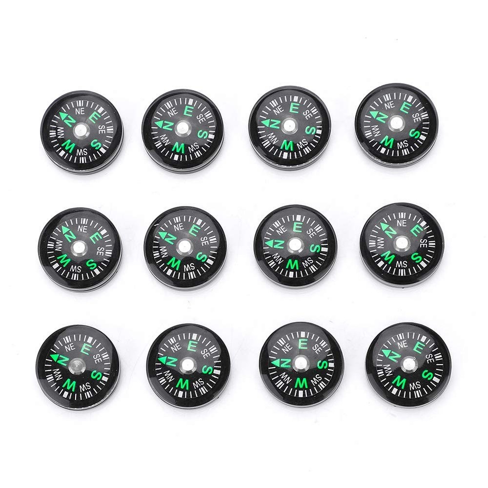 Pocket Compass, 20mm 12pcs Mini Oil Filled Compass for Hiking black