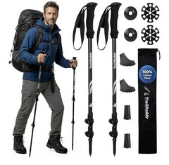 TrailBuddy Carbon Fiber Adjustable Trekking Poles 24-54″ Black Lightweight