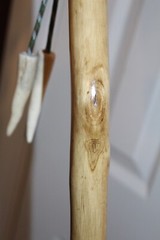 Custom Made Red Oak Walking Hiking Stick with Antler Morel Mushroom Carving