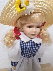 Porcelain Doll 40cm Collector Doll with Hat Dress Complete Vintage Decor