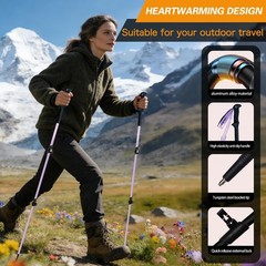 Hiking Trekking Poles, Macaron Colors 2 Pack Anti Shock, Adjustable, Collapsi…