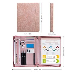 Pink PU Embossed Leather Padfolio for Women—A4 Document Holder—Zipper