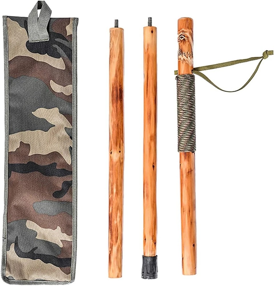 3pc Detachable Fir Wood Walking Stick for Hiking with Compass 55 Inches – with A