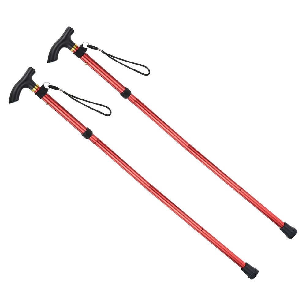 2Pcs Trekking Poles, Collapsible Hiking Pole 33-37 Inch Aluminum Alloy Red