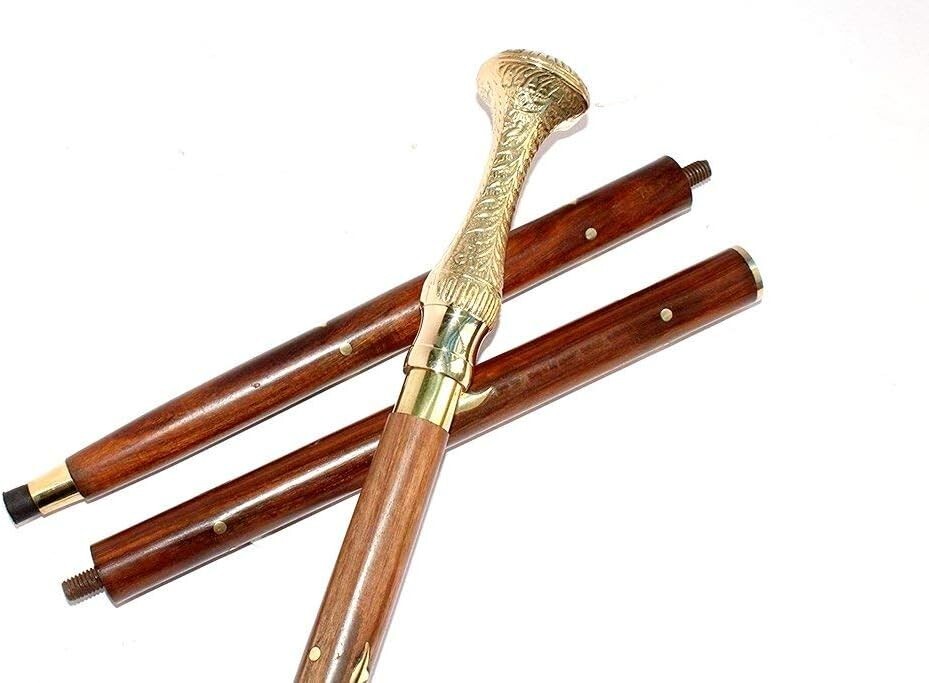 Designer Walking Cane Wooden trekking Walking Stick Shiny Brass Handle Knob Gift