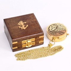 Brass Compass Engraved Religious Scripture Joshua 19 Baptism Wood Box Gift
