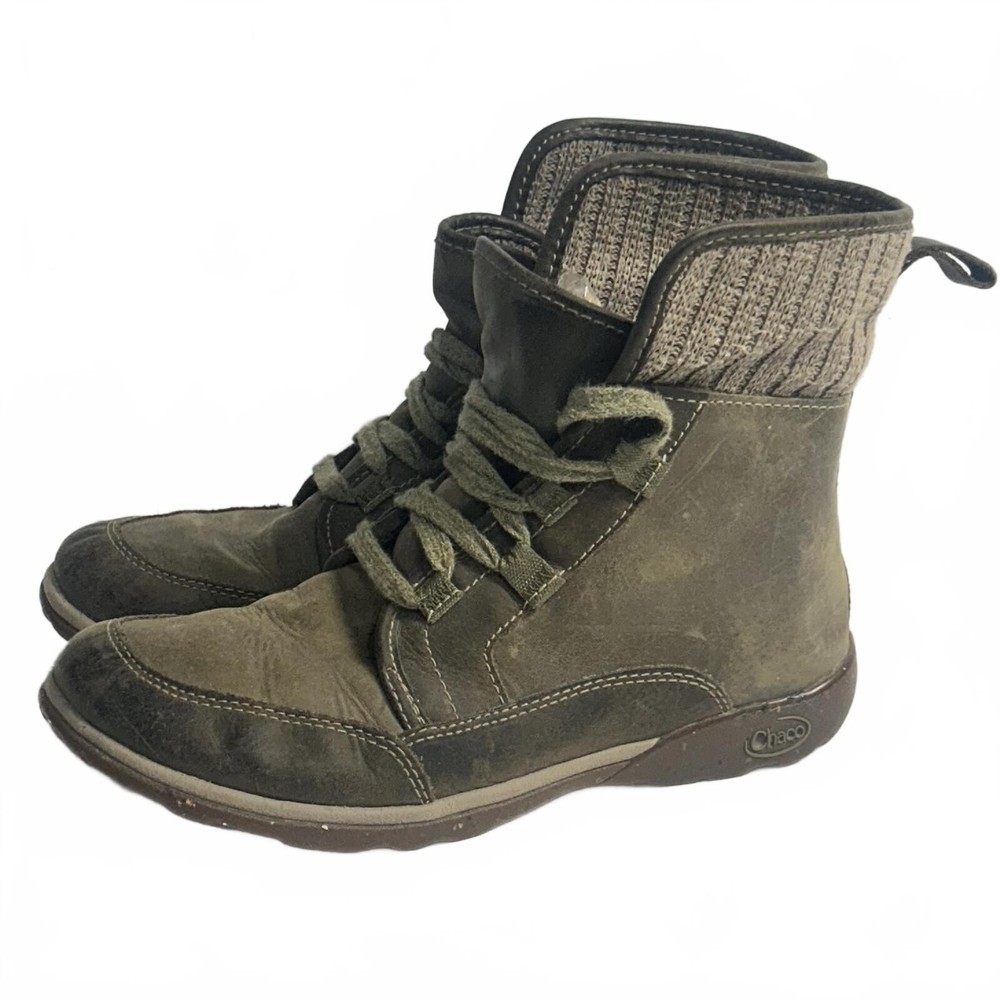 Chaco Olive Brown Lace-Up Hiking Boots, Size US 8