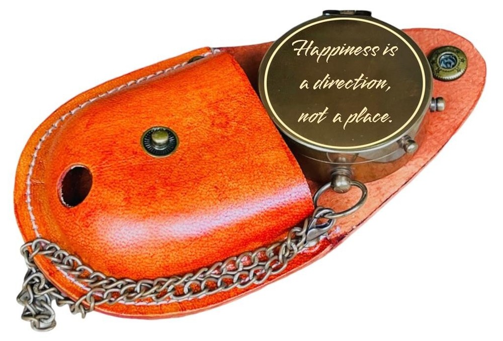 Antique pocket comapass Happiness is a direction not a place brass Compass