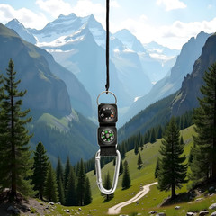 Black Carabiner Key Chain Compass Thermometer Metal Camping Outdoor Gadgets Hiki