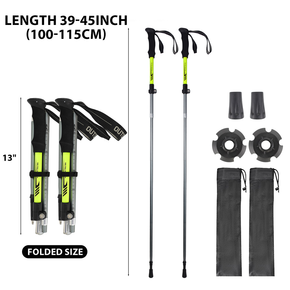 1 Pair Collapsible Trekking Poles Lightweight Adjustable Aluminum Walking Sticks
