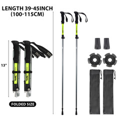 1 Pair Collapsible Trekking Poles Lightweight Adjustable Aluminum Walking Sticks