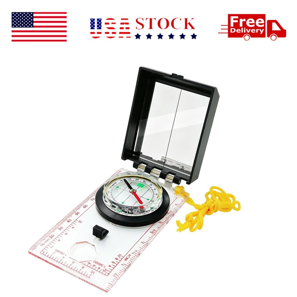 Luminous Mirror Sighting Compass Map Scale Navigation Gear Hiking Camping Trail
