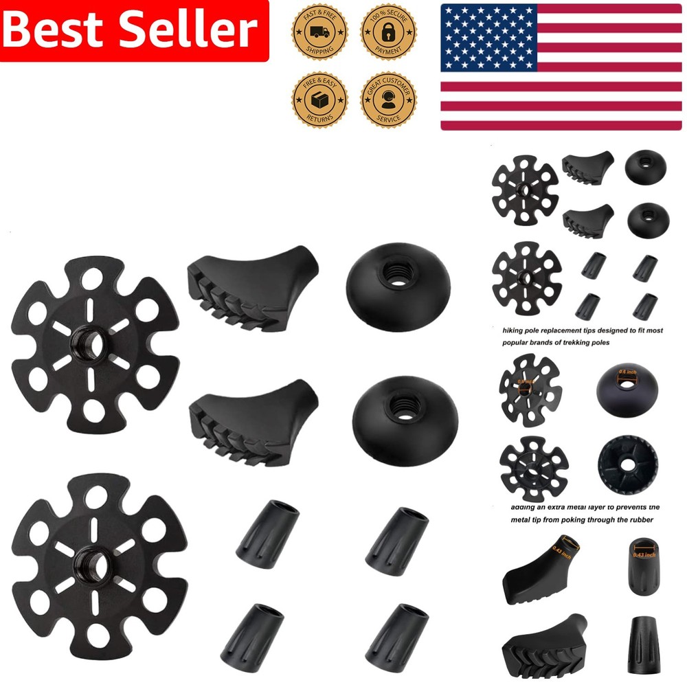 10 Pack Hiking Pole Tips & Baskets – Durable Rubber Replacement Protectors Set