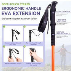 56.5in Collapsible Trekking Poles with Storage Bag, Lightweight Adjustable Hi…