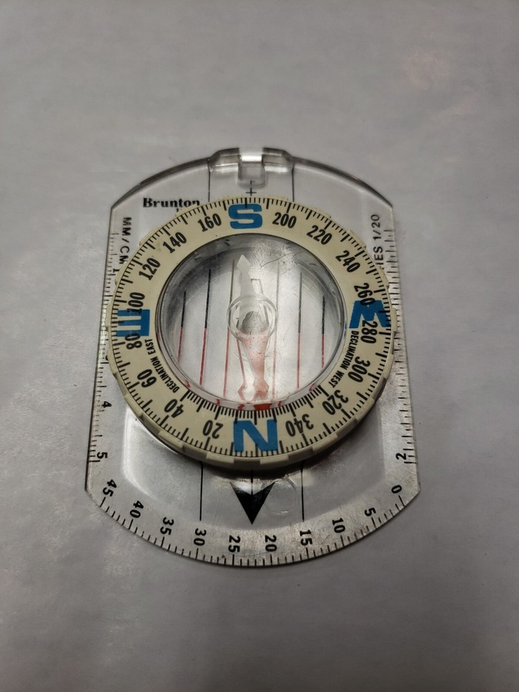 Vintage BRUNTON USA Compass 1991 Clear Blue Letters White No Batteries Needed