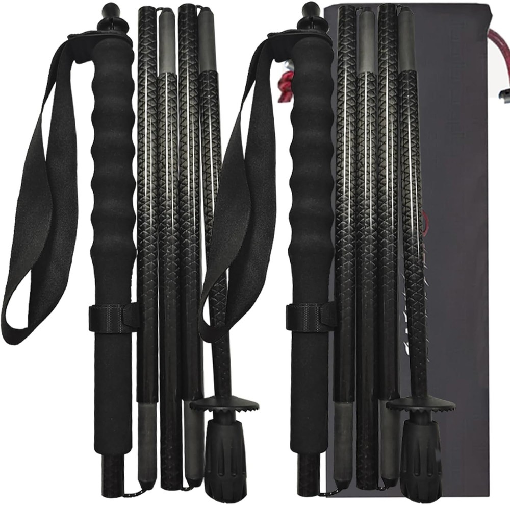 5-Section Carbon Fiber Trekking Poles, Lightweight and Durable 2-Pack, Foldable,