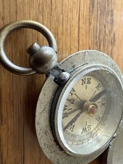 Vintage British Brass Compass 1930s Worn Silver Plated 1.5”