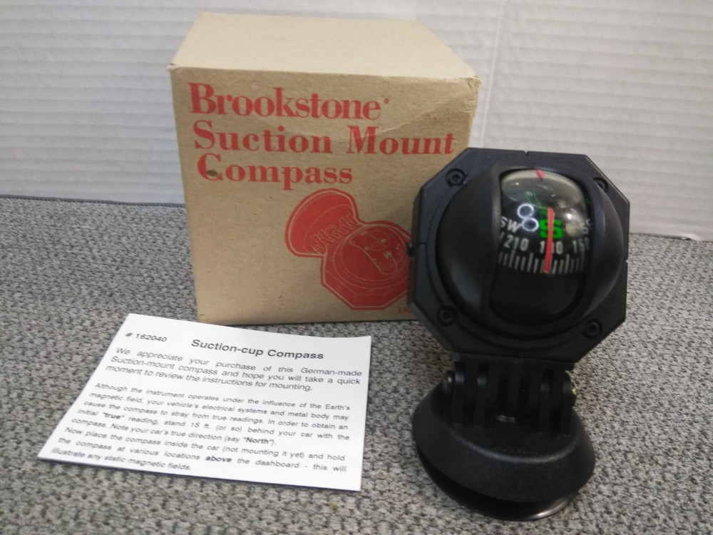 Brookstone Suction Mount Compass #162040 boat, car, rv’s, (MADE IN GERMANY)