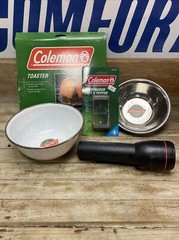 Coleman NOS Collectibles Dishes Salt Shaker Toaster Flashlights Lot Of (5)