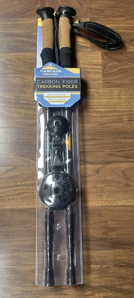 Cascade Mountain Tech Carbon Fiber Hiking Trekking Poles Cork Grip 2 Poles NEW