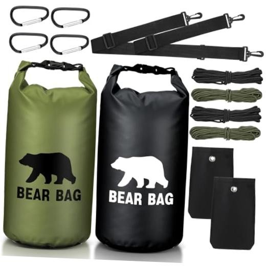 2 Sets Bear Food Bag for Camping Ultralight Food Bag Hanging 20l Black, Green