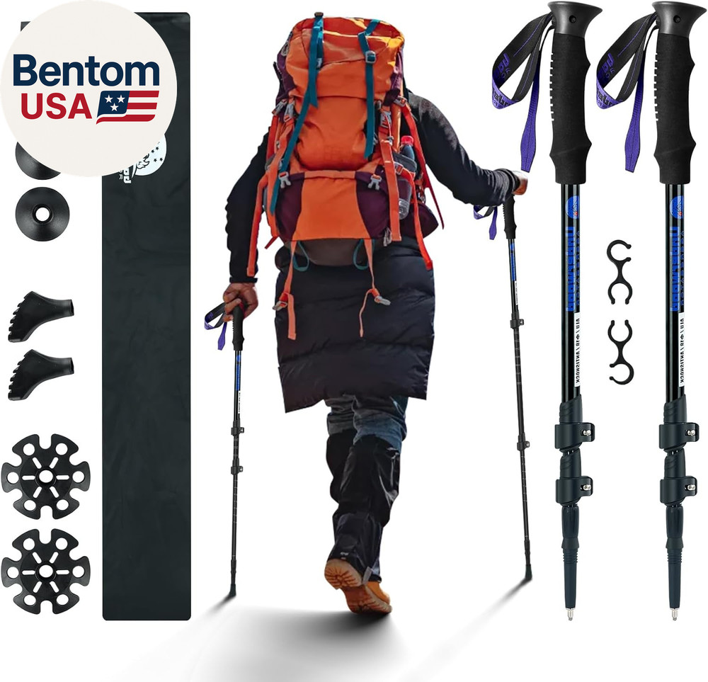 Collapsible Trekking Poles for Hiking 2 Pack – Adjustable Aluminum Hiking Poles,