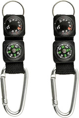 2Pcs Black Carabiner Key Chain Compass Thermometer Metal Camping Outdoor Gadgets