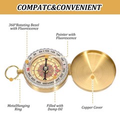 Portable Brass Pocket Compass with Luminous Dial, Vintage Pocket Watch Compass