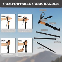 Hiking Poles with Cork Handle | Folding Hiking Poles Telescopic | Nordic Walking S…
