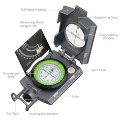 Military Compass With Carry Bag Inclinometer Multifunctional Sighting Compass Wa