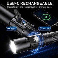 LED Trekking Pole USB-C Rechargeable White Red Light Tactical Emergency Phone…