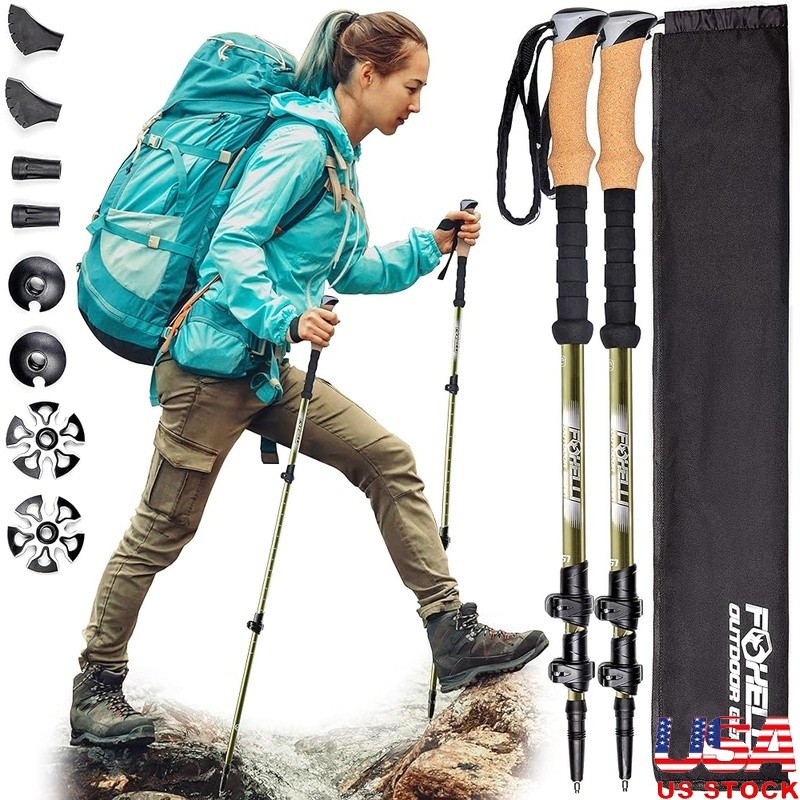 Lightweight Carbon Fiber Trekking Poles Adjustable Hiking Gear Compact Portable