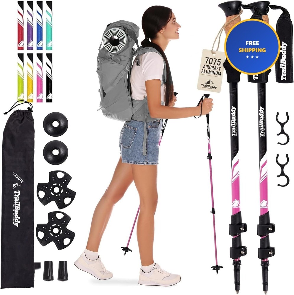 Trekking Poles 1A Aluminum 2 Pack Berry Pink Adjustable Foldable