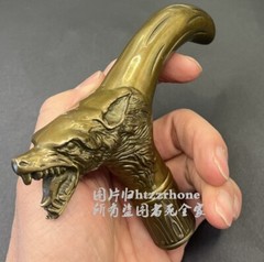 New Brass Wolf Head Walking Stick Cane Handle Top Topper Hand Grip Holder Decor