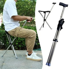 Outdoor Foldable Walking Stick Stool Lightweight Heavy Duty Steel Seat Elderly